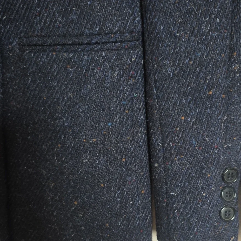Webster Wool Tweed Dark Blue Herringbone Unisex Double-Breasted Blazer